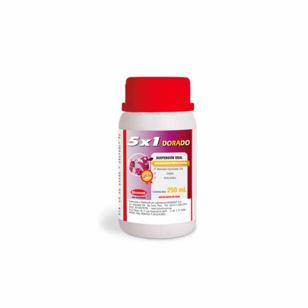 ANTIPARASITARIO PARA ANIMALES DE PRODUCCIÓN 5 X 1 DORADO - FRASCO X 250 ML