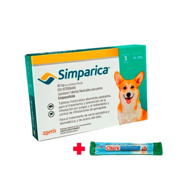 ANTIPULGAS PARA PERRO SIMPARICA 40 MG (10 a 20 KG) - CAJA x 3 TABLETAS