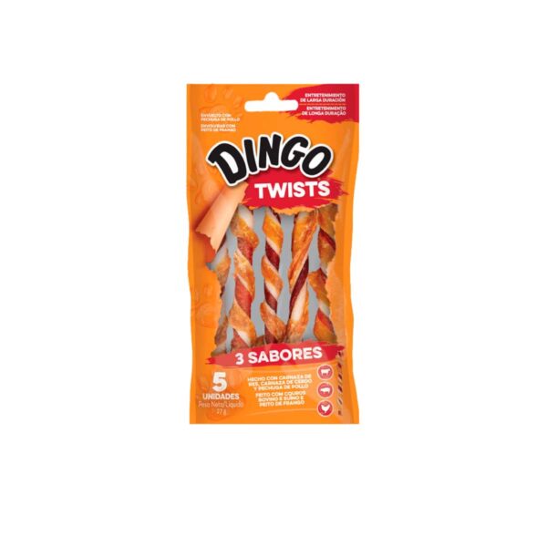 SNACK PARA PERRO DINGO TWIST 3 SABORES (RES, CERDO Y POLLO) - SOBRE X 5 UNID